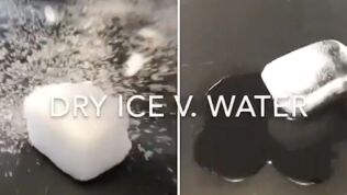 Side by side comparison of dry ice and water