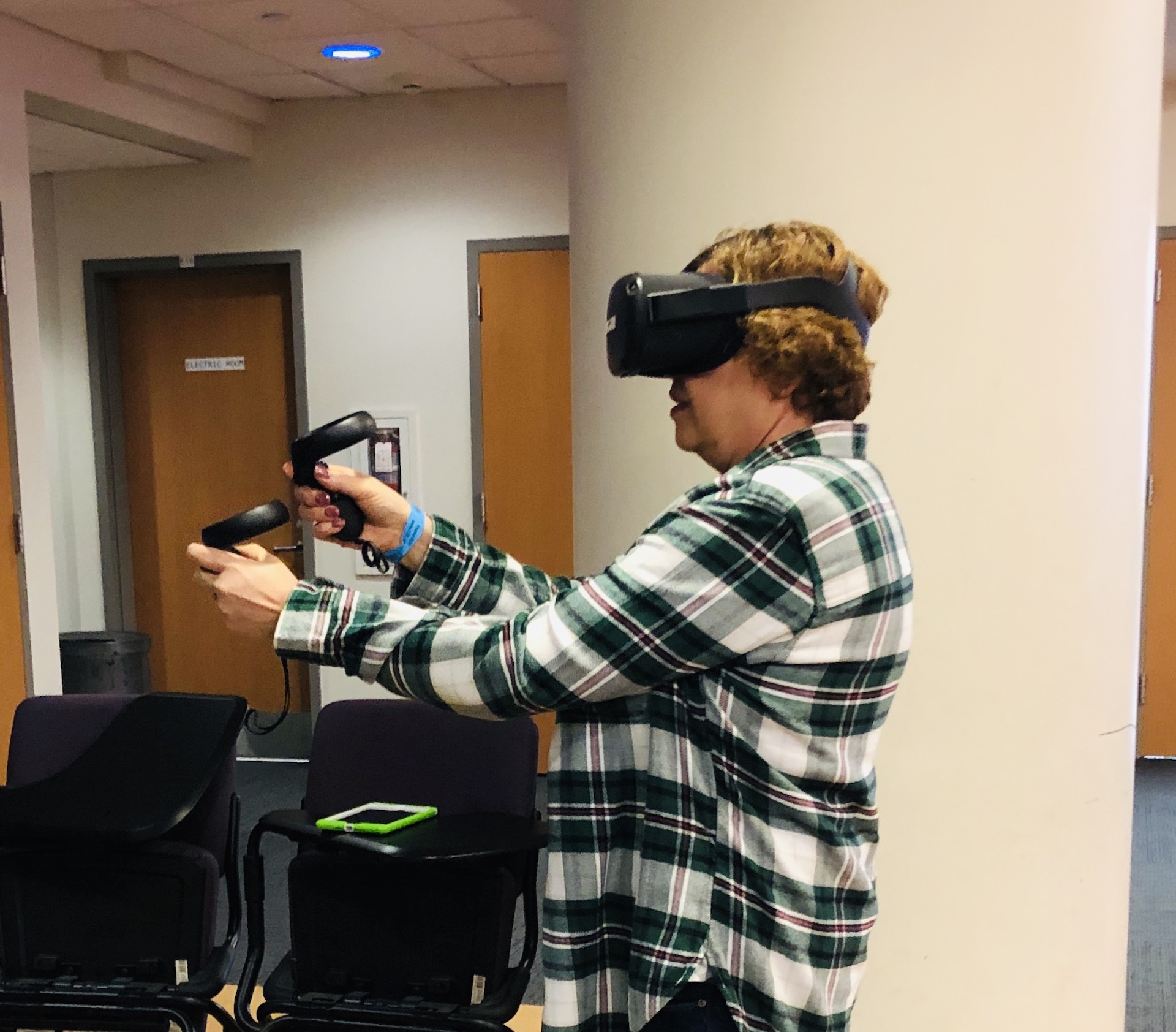 Woman wearing a virtual reality headset