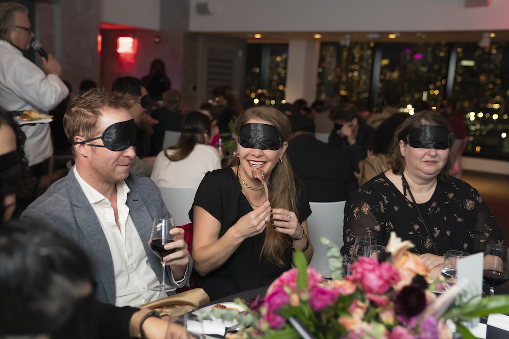 Blindfolded dinner guests
