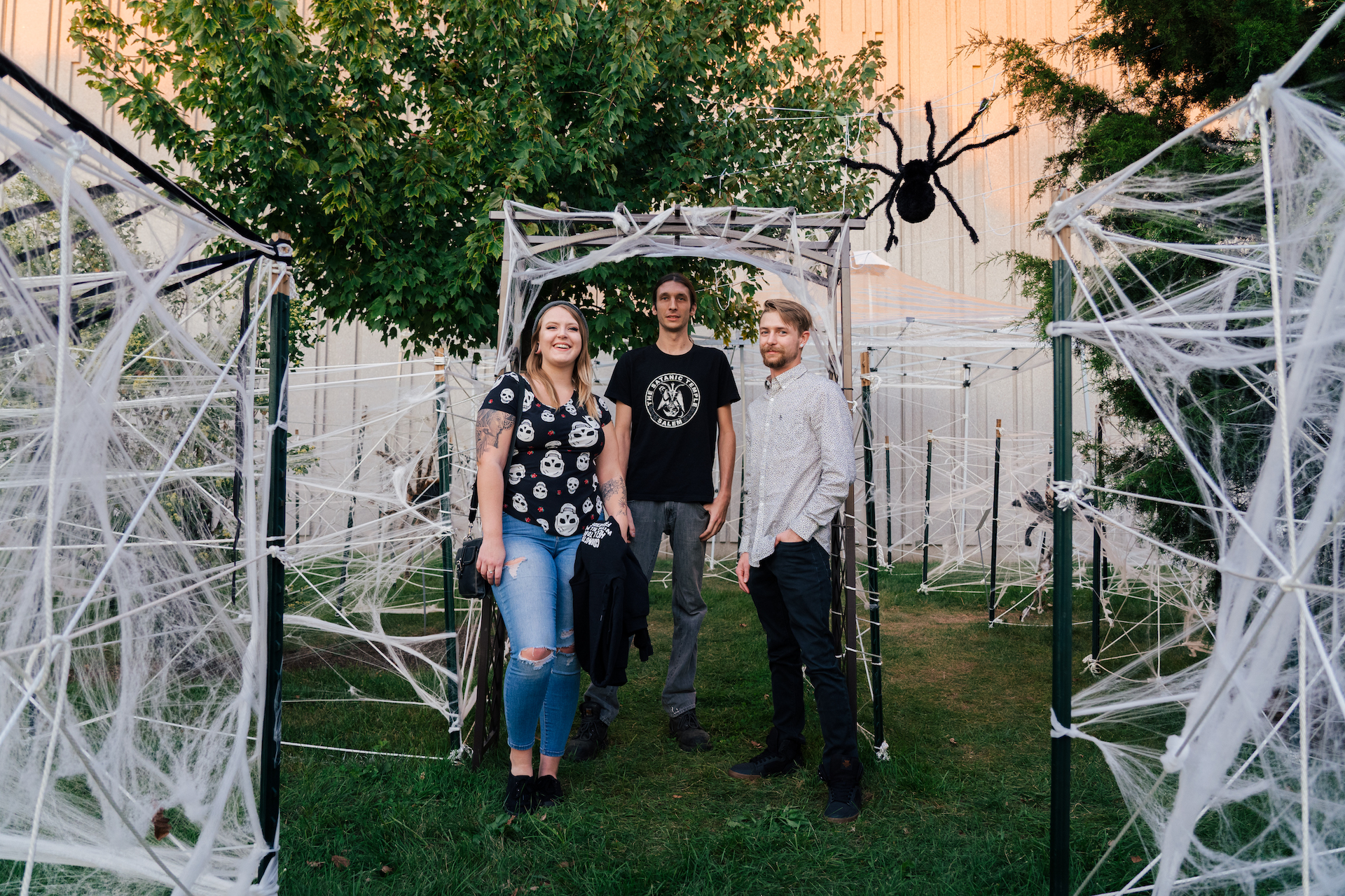 Guests posing in the Spider Maze