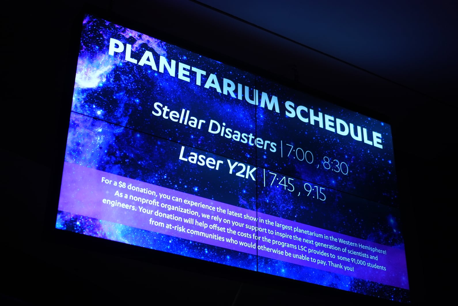 Planetarium showtimes at LSC After Dark: Y2K