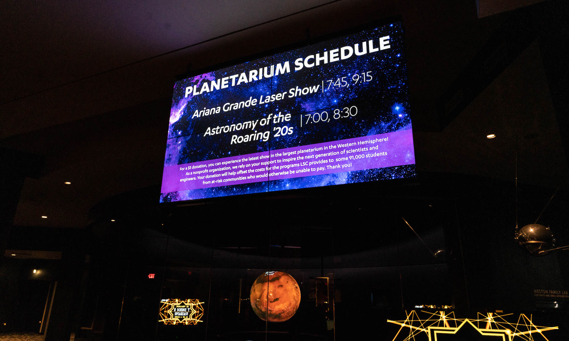 Planetarium showtime schedule