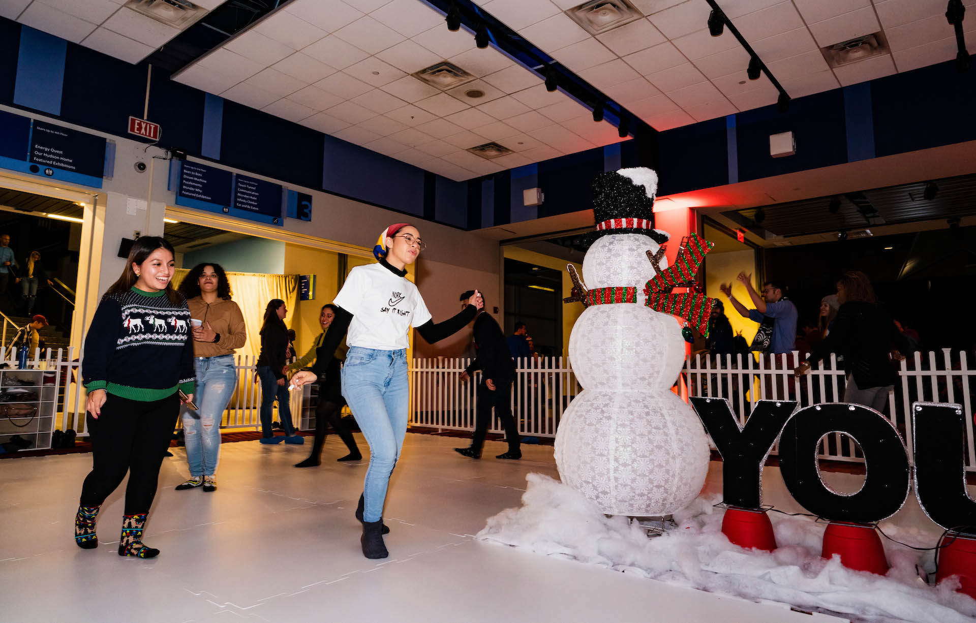 Guests taking a spin on the Sock Skating Rink