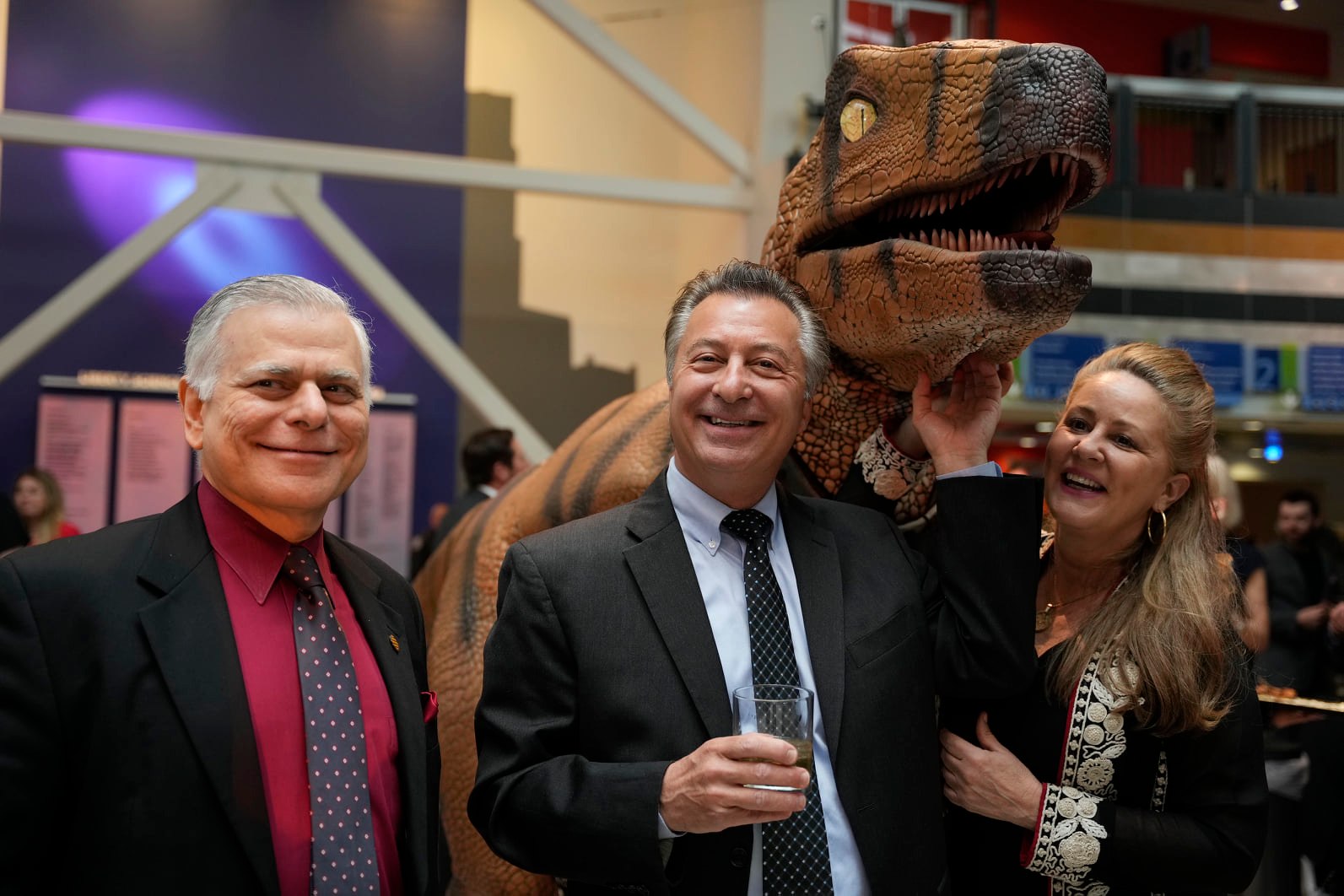 Guests meet a dinosaur