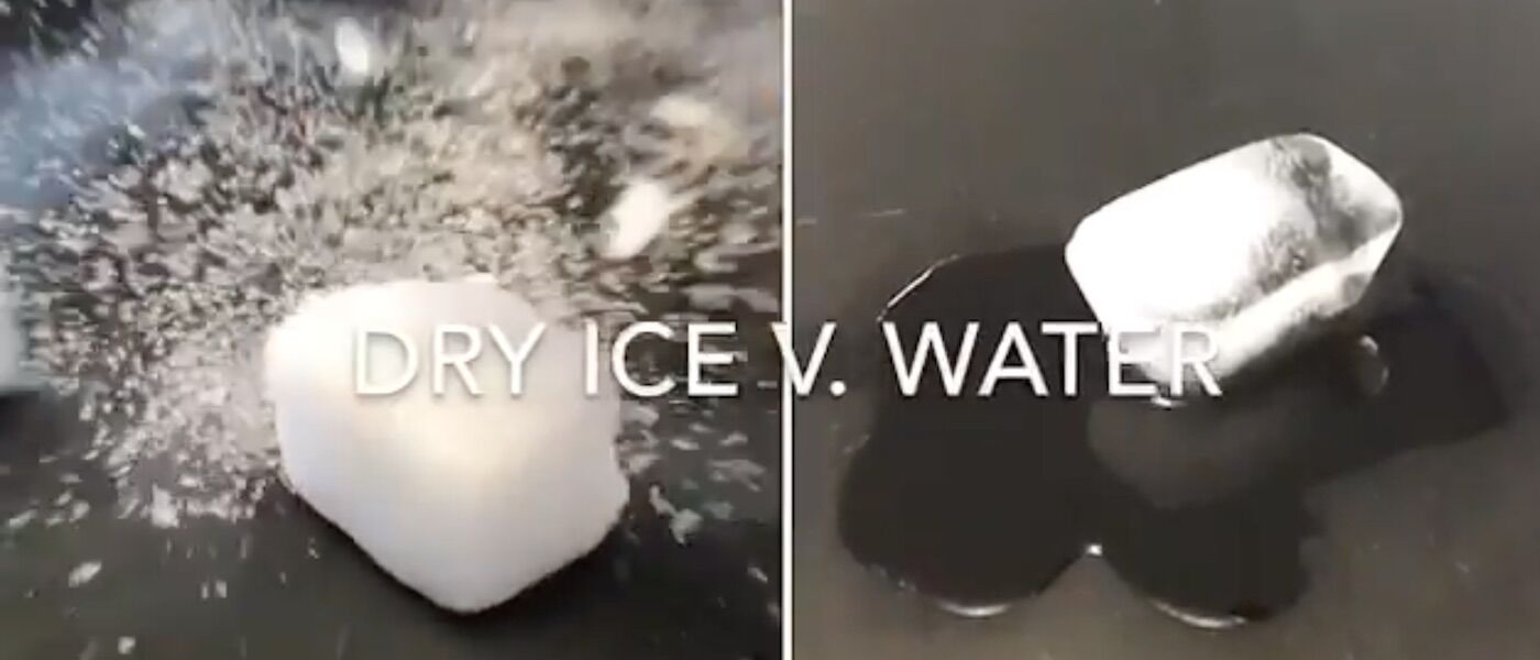 Side by side comparison of dry ice and water
