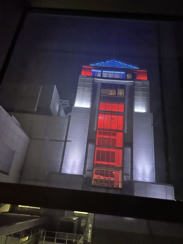 Robert Wood Johnson III Tower lit up for Memorial Day